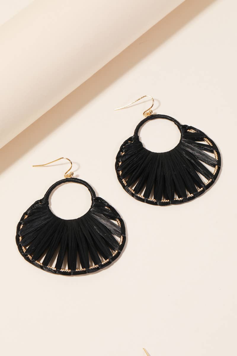 Oval Raffia Thread Drop Earrings: IV