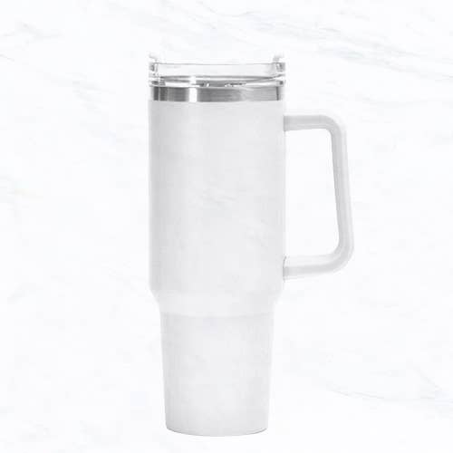 40 oz, Stainless Steel Tumbler with Handle, Straws Include: Latte