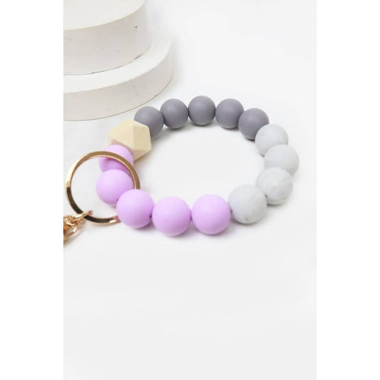 Wood and Beads Mixed Key Ring Bracelet: PURPLE MIX / ONE