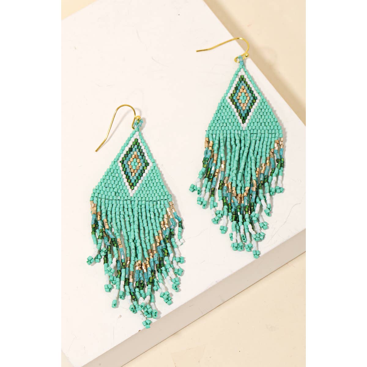 Boho Seed Beaded Fringe Earrings: GIV