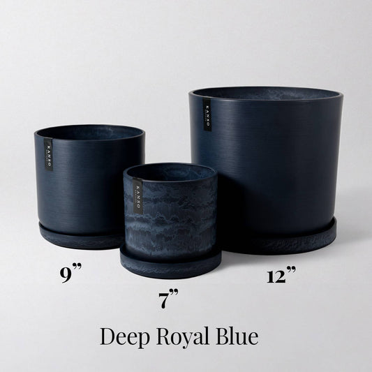 Three Set | Large Plant Pots - 7" 9" 12": 3PC - Deep Royal Blue