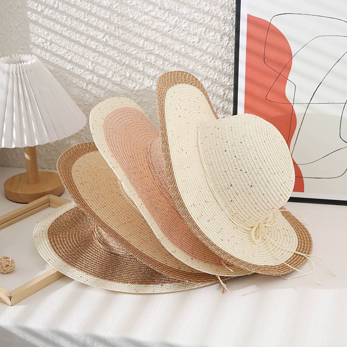 Two Tone Floppy Straw Hat: Pink