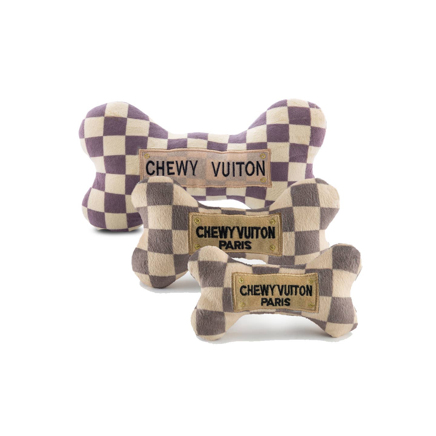 Checker Chewy Vuiton Bones Squeaker Dog Toy: XL