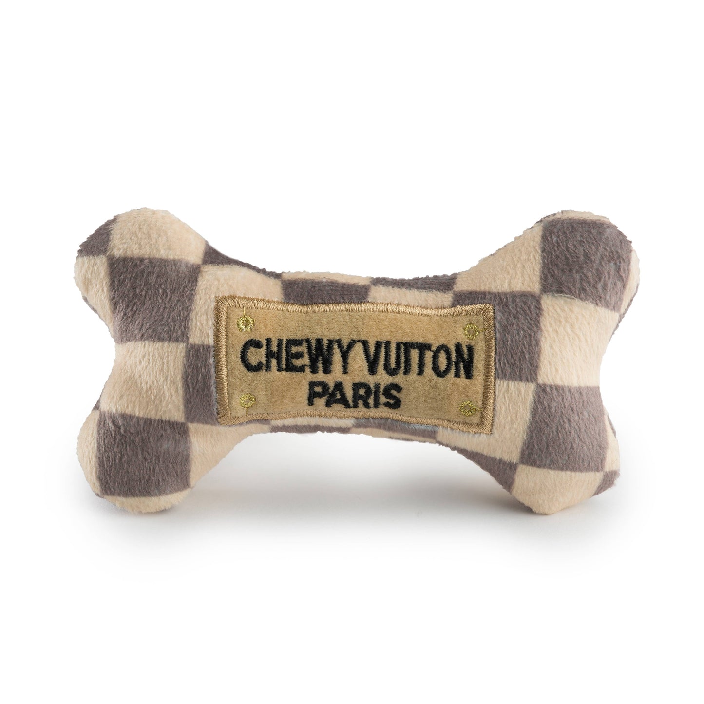 Checker Chewy Vuiton Bones Squeaker Dog Toy: Large