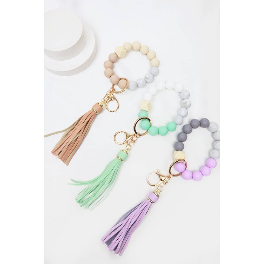 Wood and Beads Mixed Key Ring Bracelet: PURPLE MIX / ONE