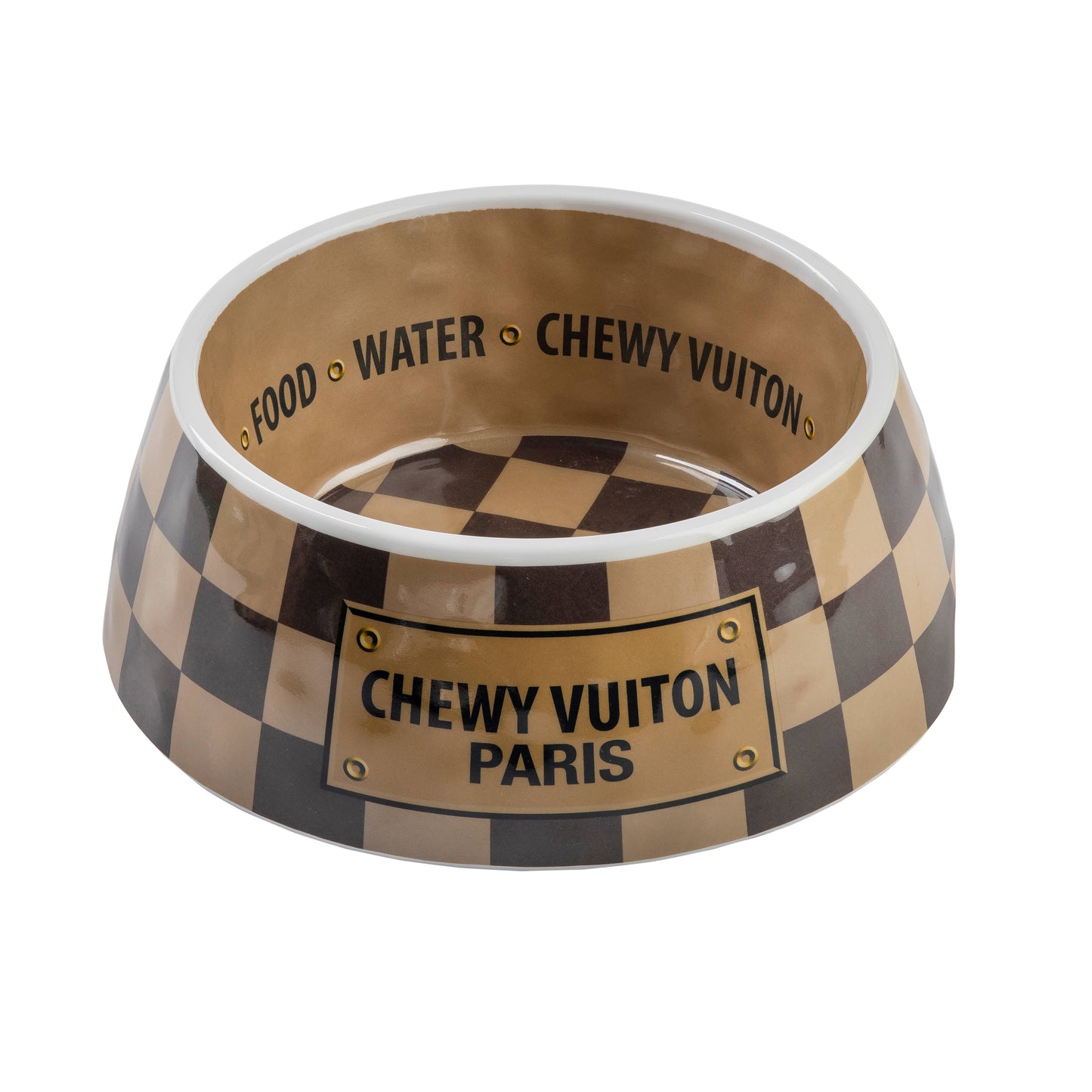 Checker Chewy Vuiton Bowl - 3 Sizes!! Dog Bowls: Small