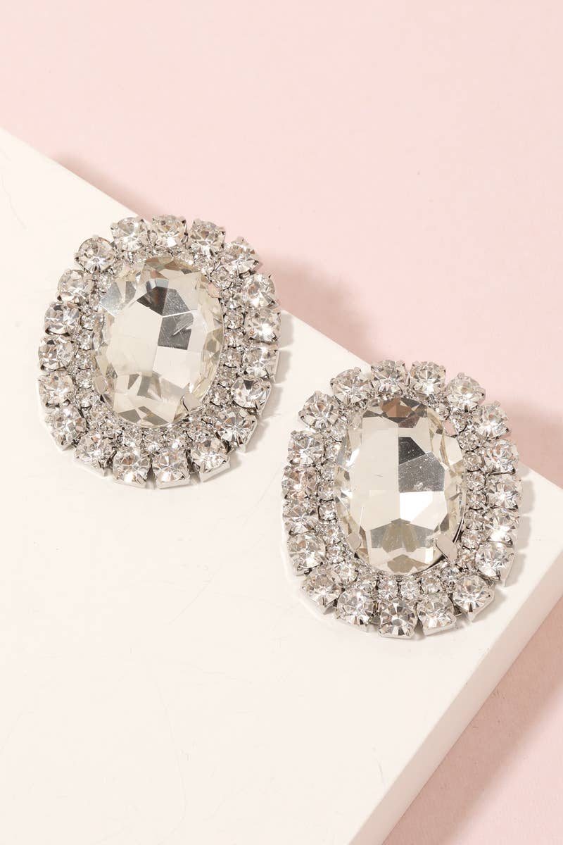 Oval Pave Trim Stud Earrings: FU