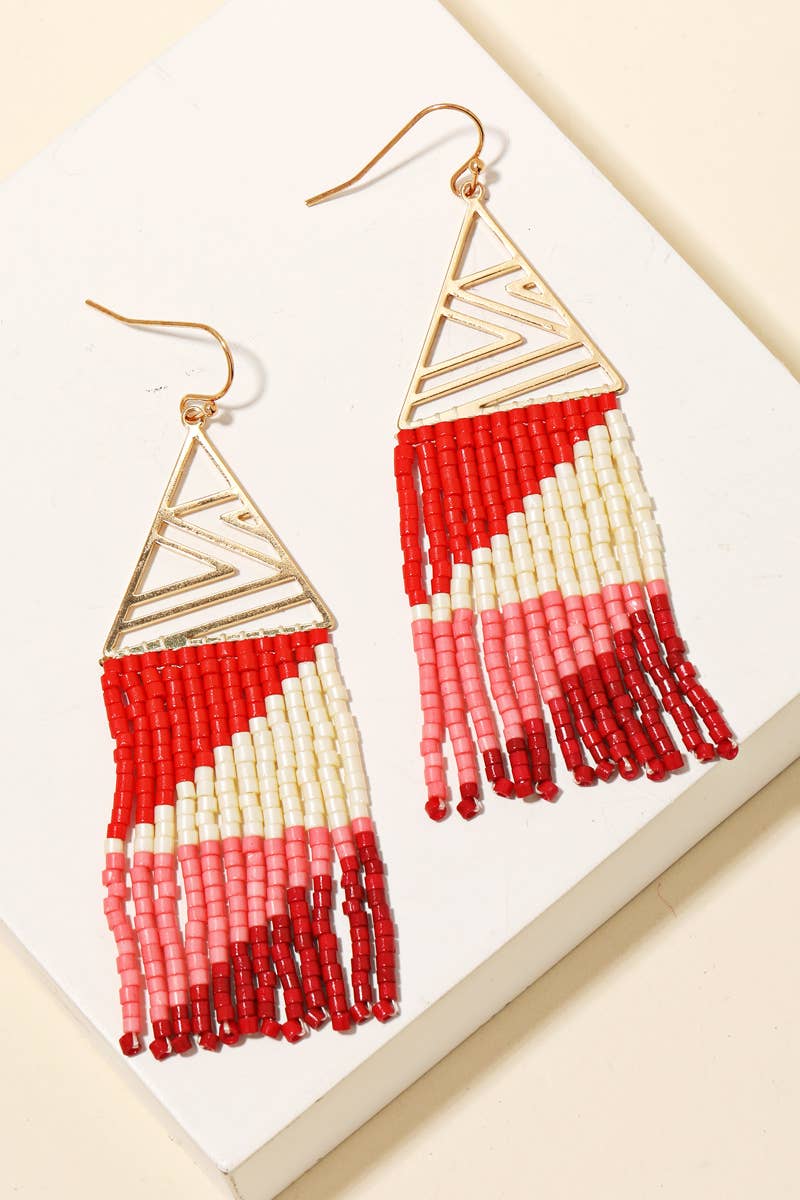 Intricate Triangle And Beaded Fringe Earrings: BPBR