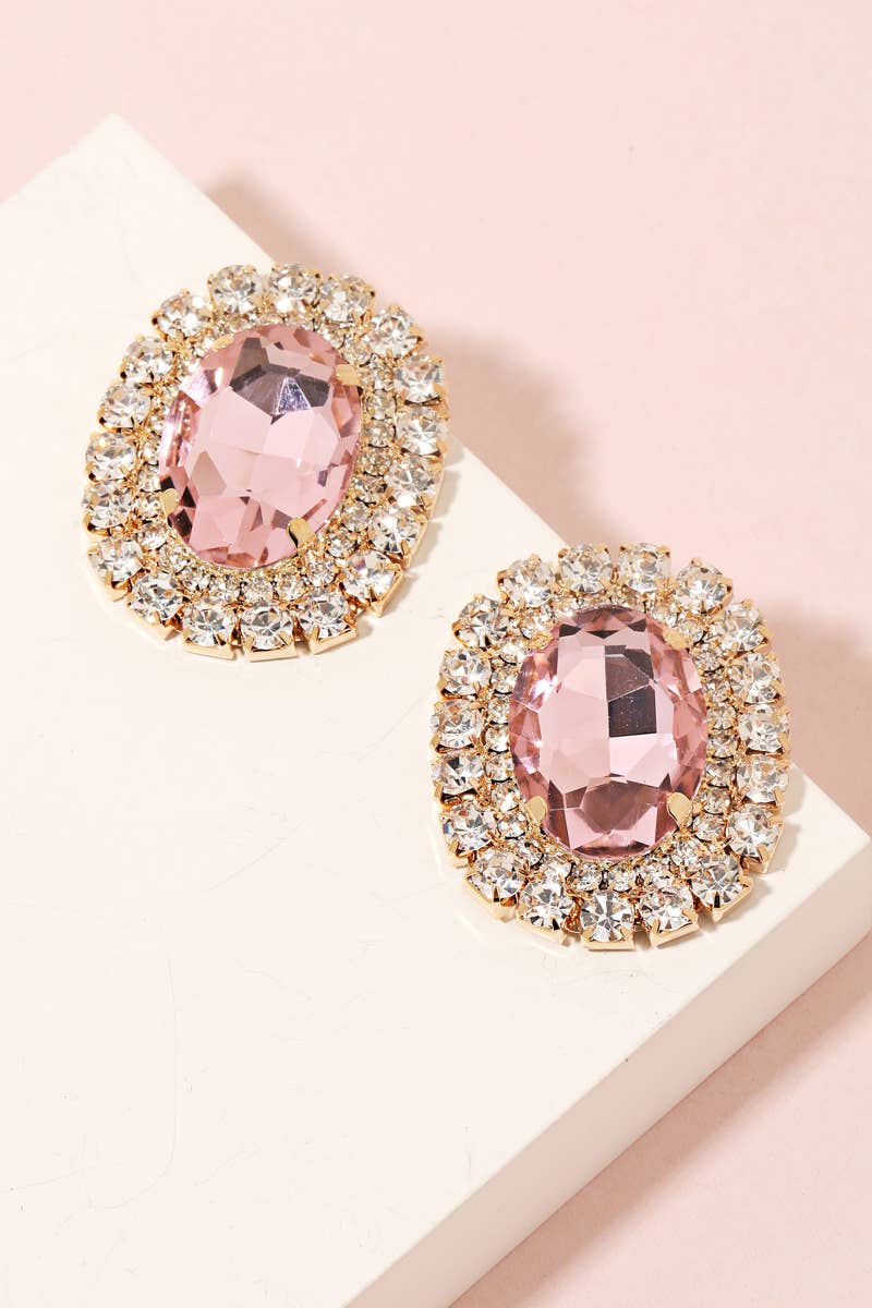 Oval Pave Trim Stud Earrings: CL