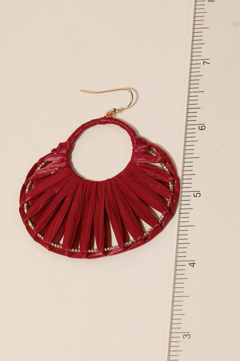 Oval Raffia Thread Drop Earrings: IV