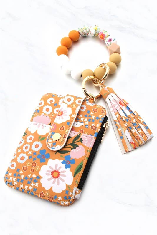 KeyChain and floral wallet: Cyan