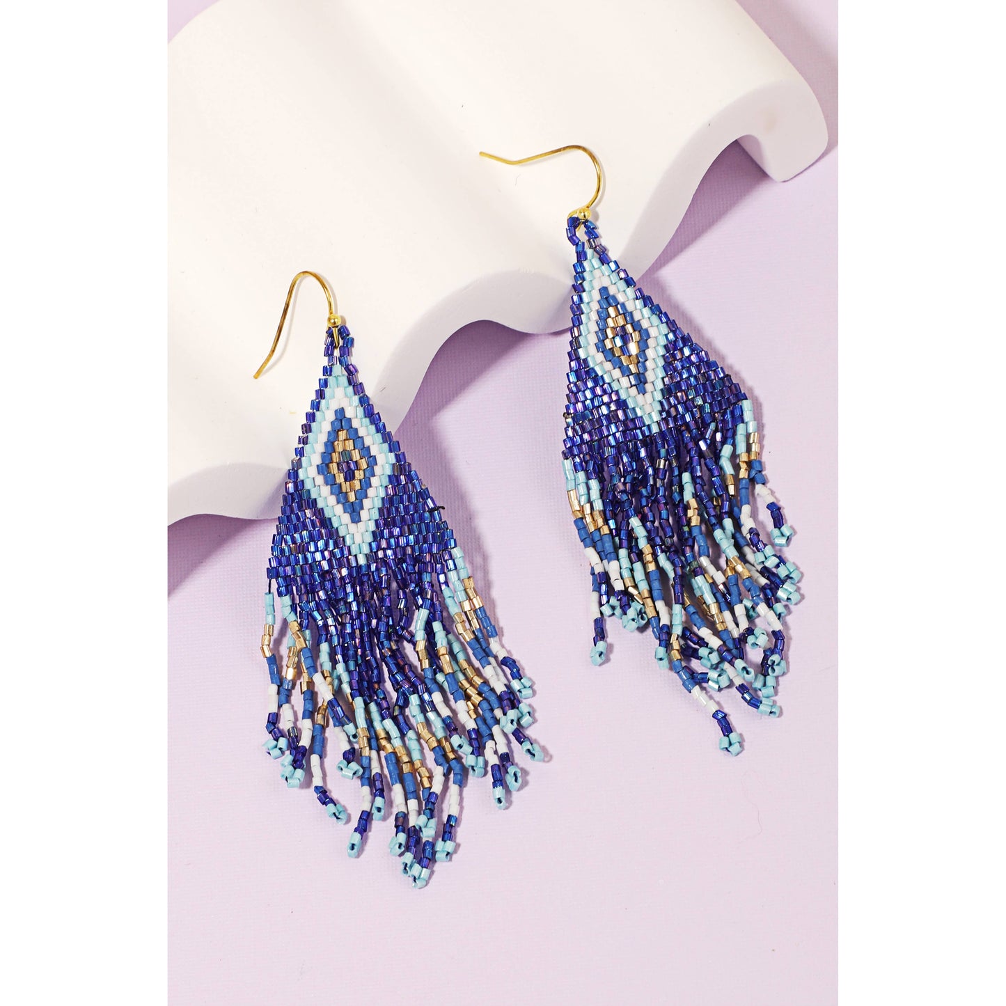 Boho Seed Beaded Fringe Earrings: GIV