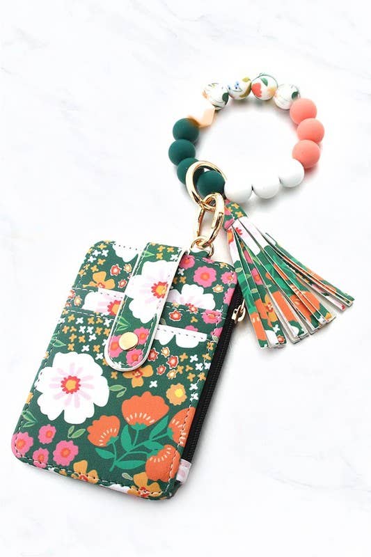 KeyChain and floral wallet: Cyan