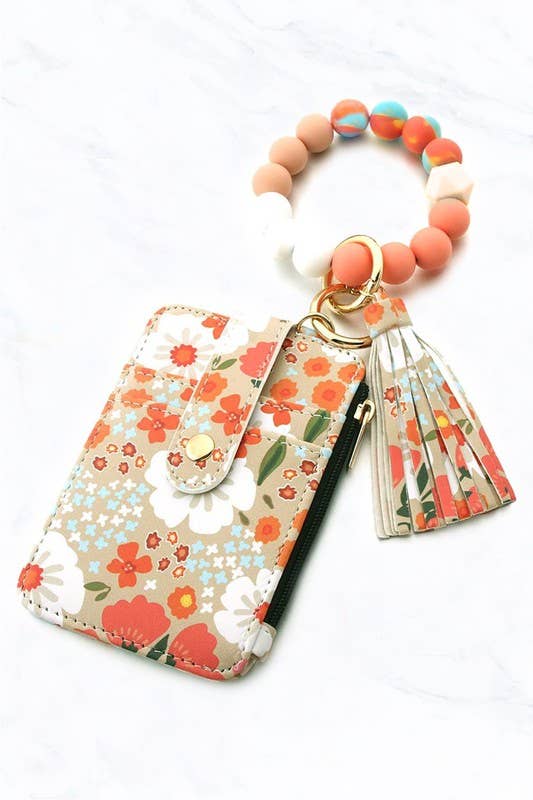 KeyChain and floral wallet: Cyan