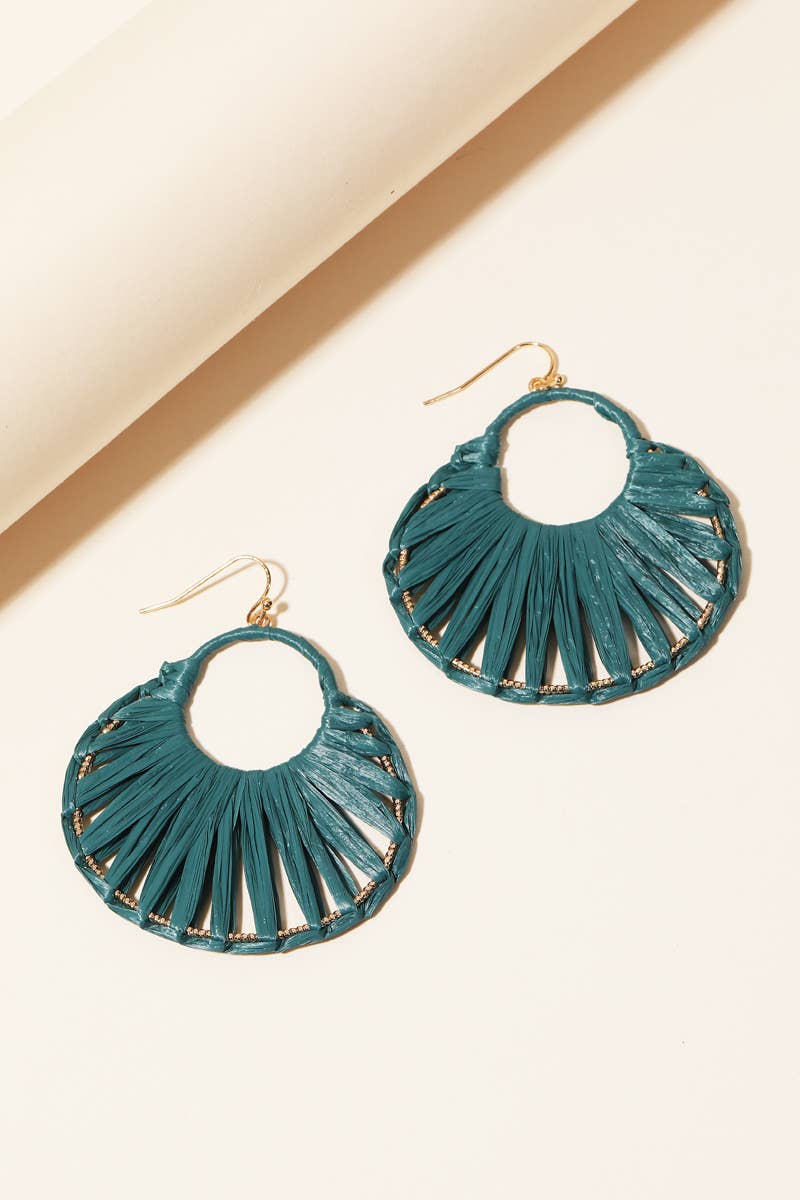 Oval Raffia Thread Drop Earrings: IV