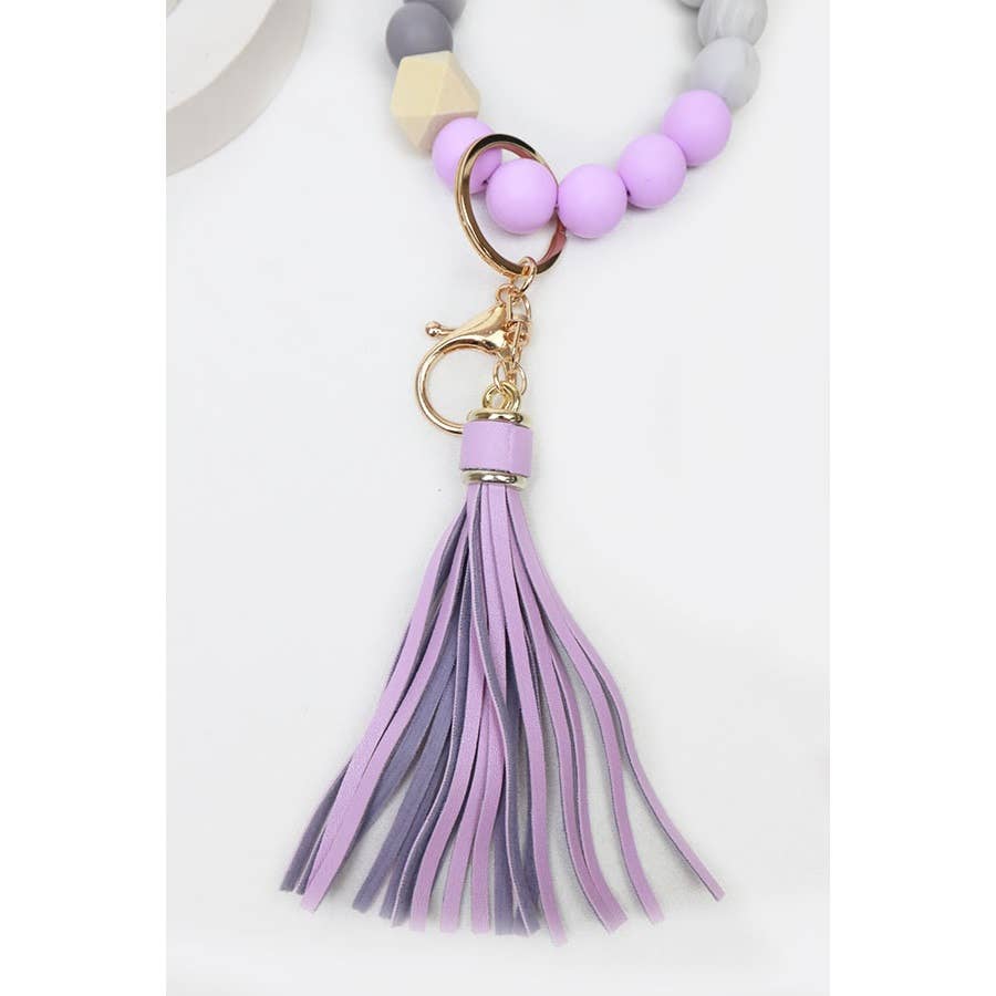 Wood and Beads Mixed Key Ring Bracelet: PURPLE MIX / ONE