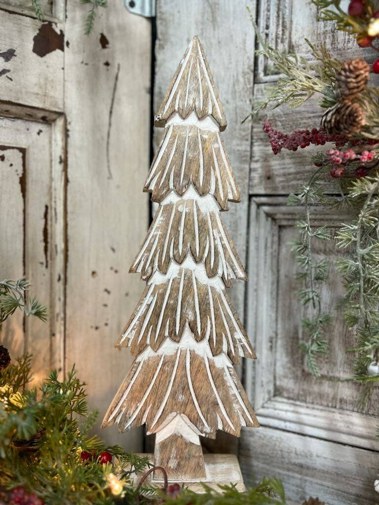 Whitewashed Wooden Pine Tree 6x17.5in