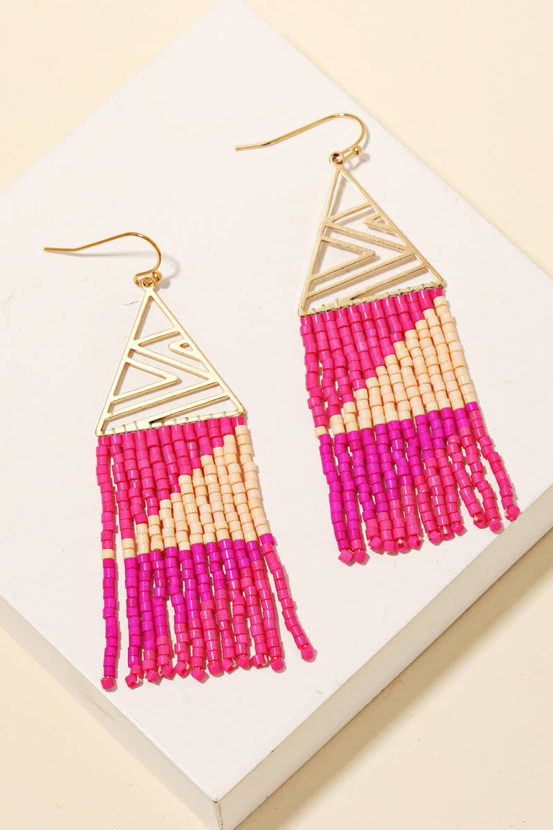 Intricate Triangle And Beaded Fringe Earrings: BPBR