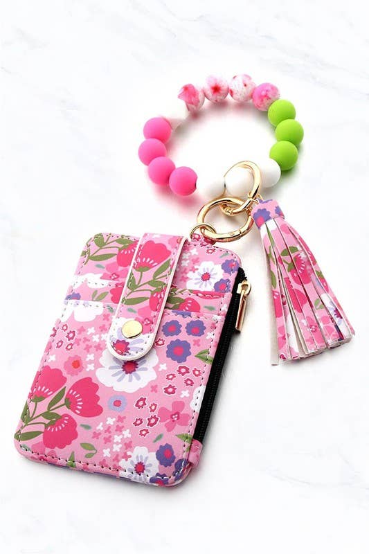 KeyChain and floral wallet: Cyan