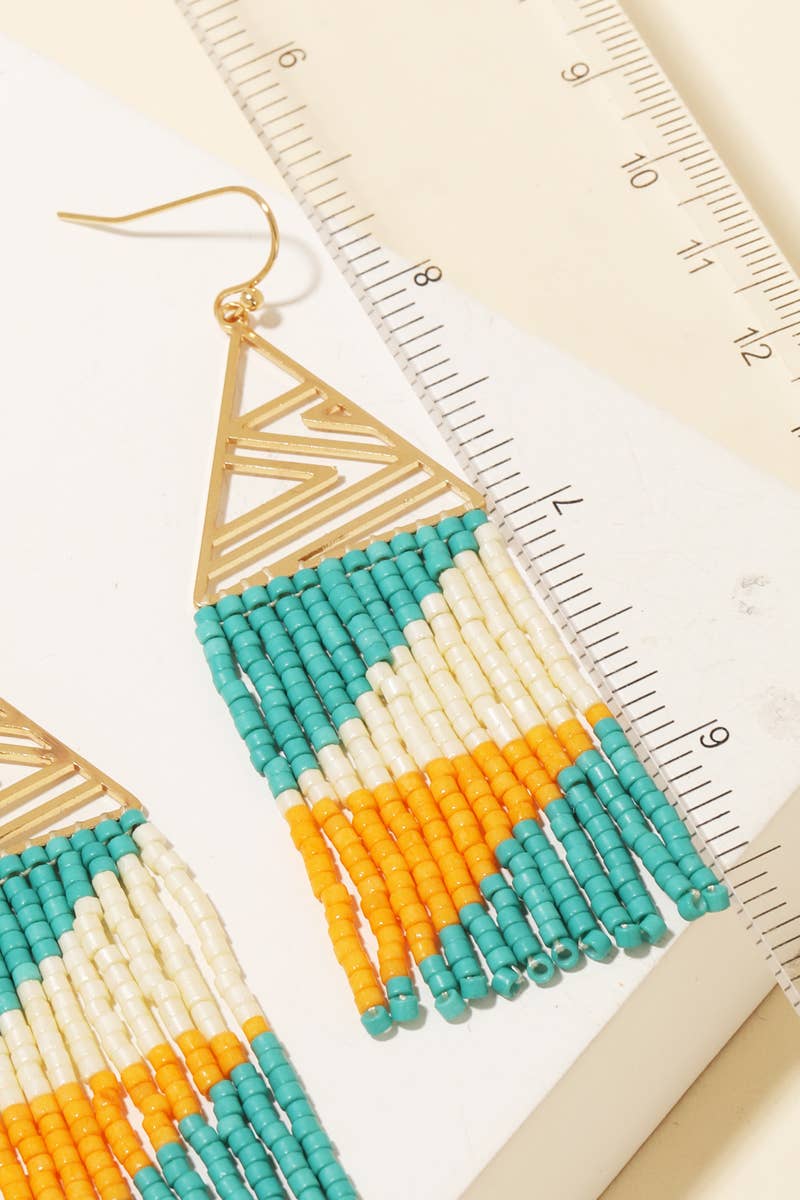 Intricate Triangle And Beaded Fringe Earrings: BPBR