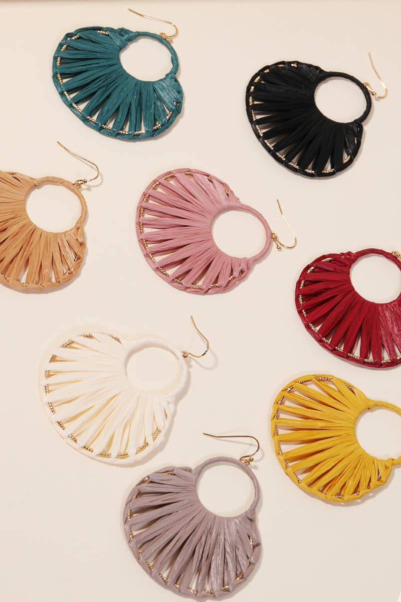 Oval Raffia Thread Drop Earrings: IV