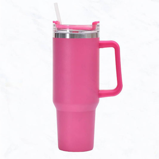 40 oz, Stainless Steel Tumbler with Handle, Straws Include: Fuchsia