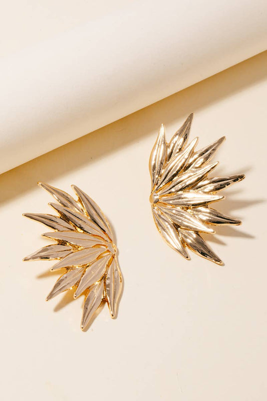 Solid Metallic Leaves Stud Earrings: GD