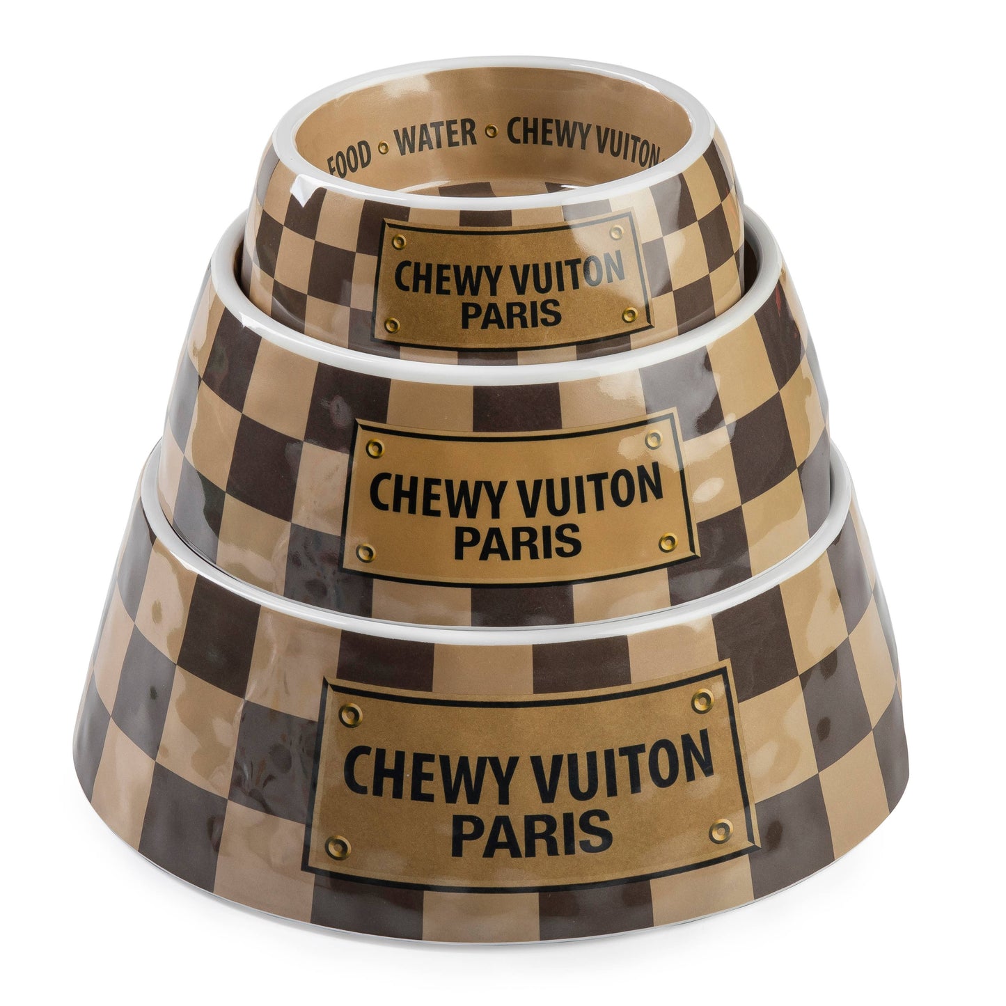 Checker Chewy Vuiton Bowl - 3 Sizes!! Dog Bowls: Large