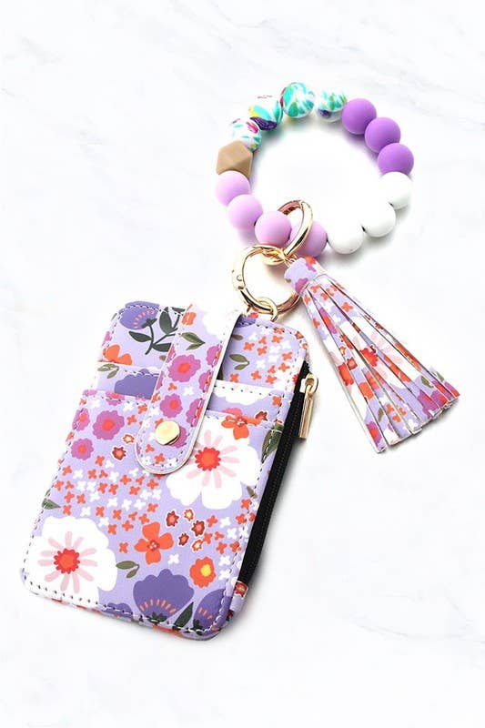 KeyChain and floral wallet: Cyan