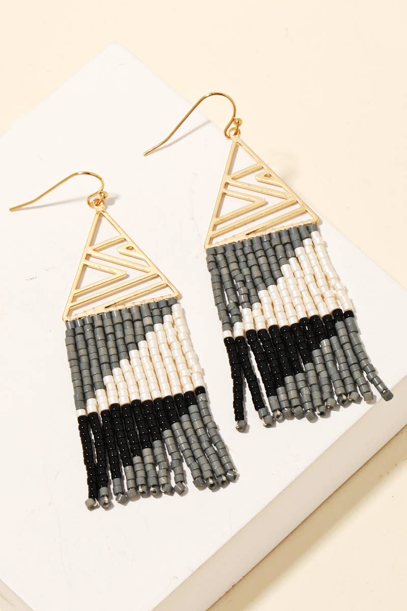 Intricate Triangle And Beaded Fringe Earrings: BPBR