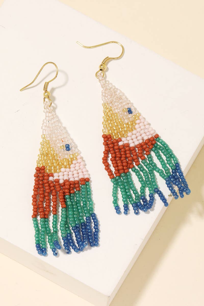 Abstract Triangle Fringe Beaded Drop Earrings: PK