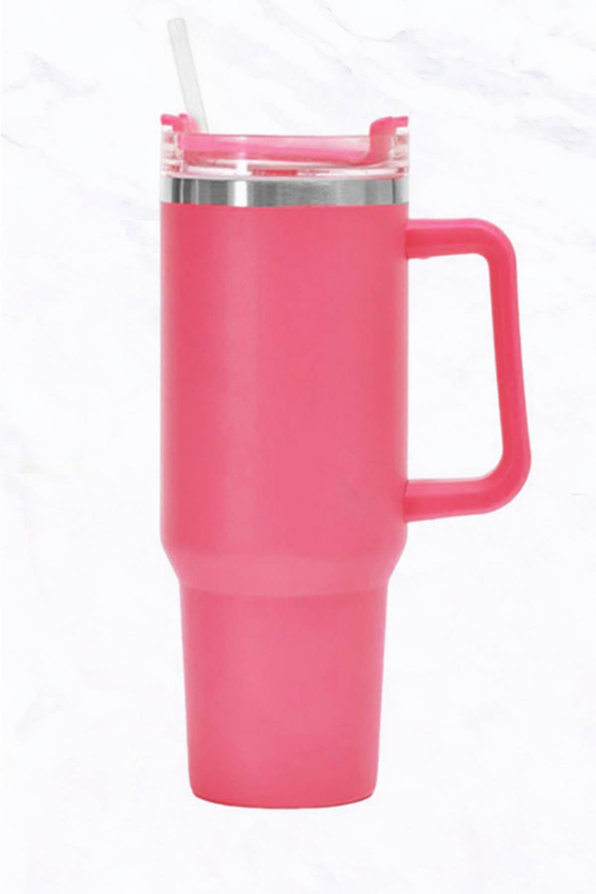 40 oz, Stainless Steel Tumbler with Handle, Straws Include: Pink