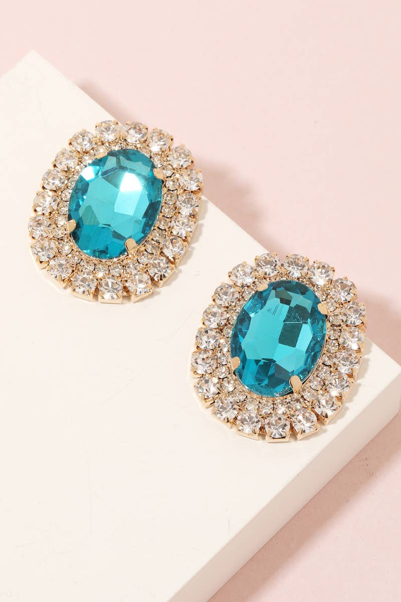 Oval Pave Trim Stud Earrings: FU