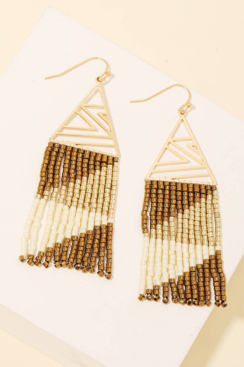 Intricate Triangle And Beaded Fringe Earrings: BPBR