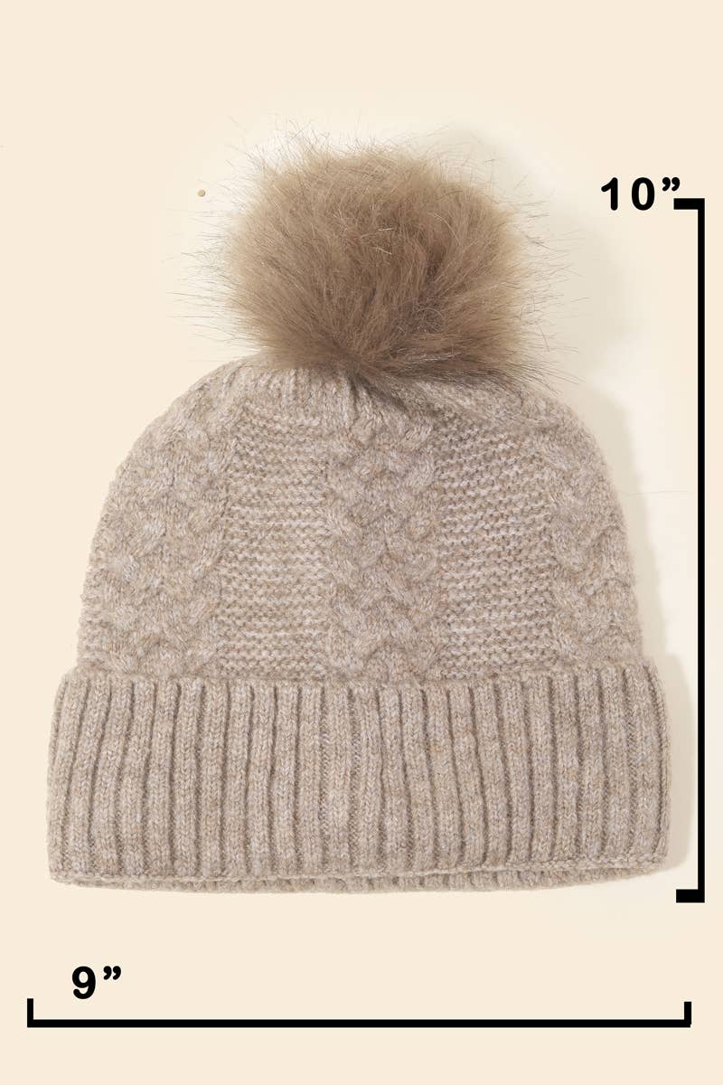 Crochet Knit Pompom Beanie: GR