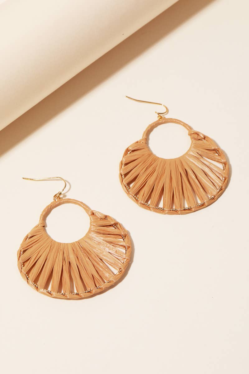 Oval Raffia Thread Drop Earrings: IV