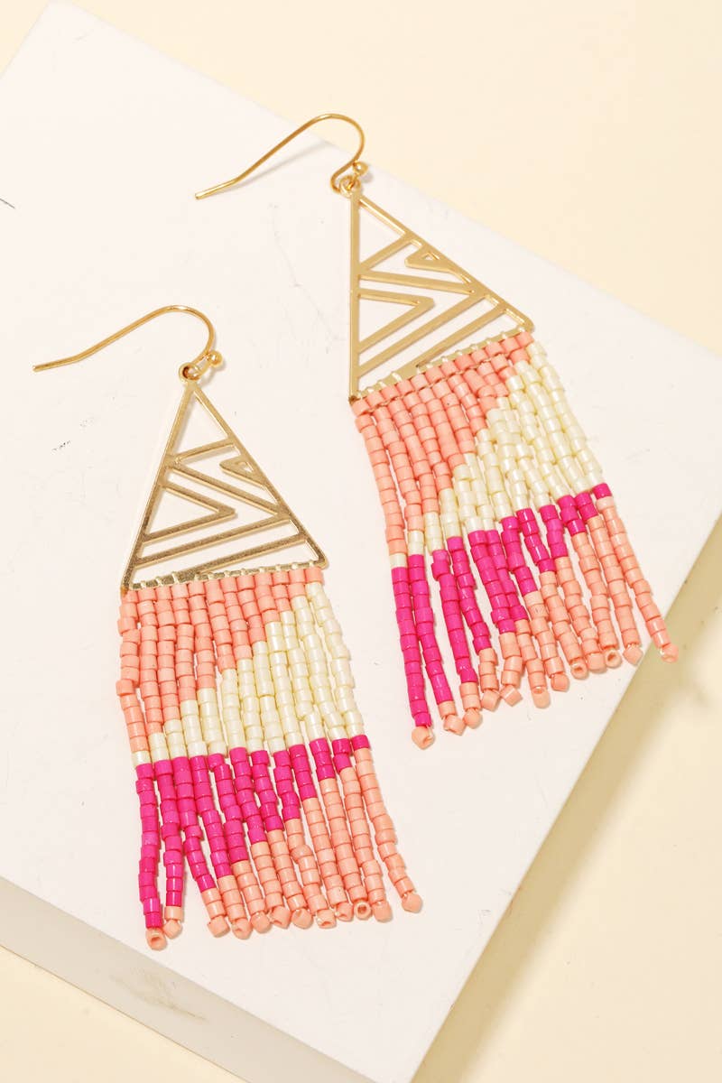 Intricate Triangle And Beaded Fringe Earrings: BPBR