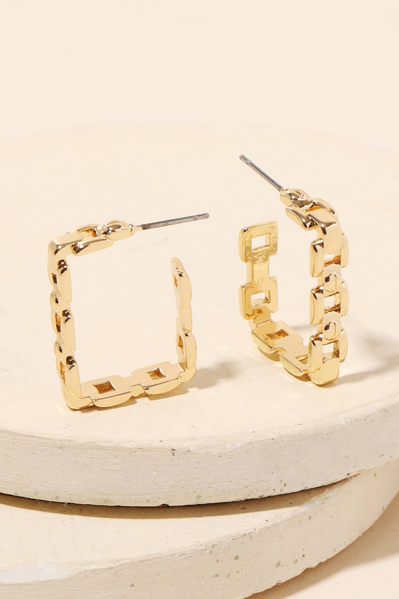 Square Chain Link Hoop Earrings: G