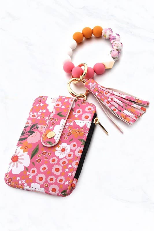 KeyChain and floral wallet: Cyan