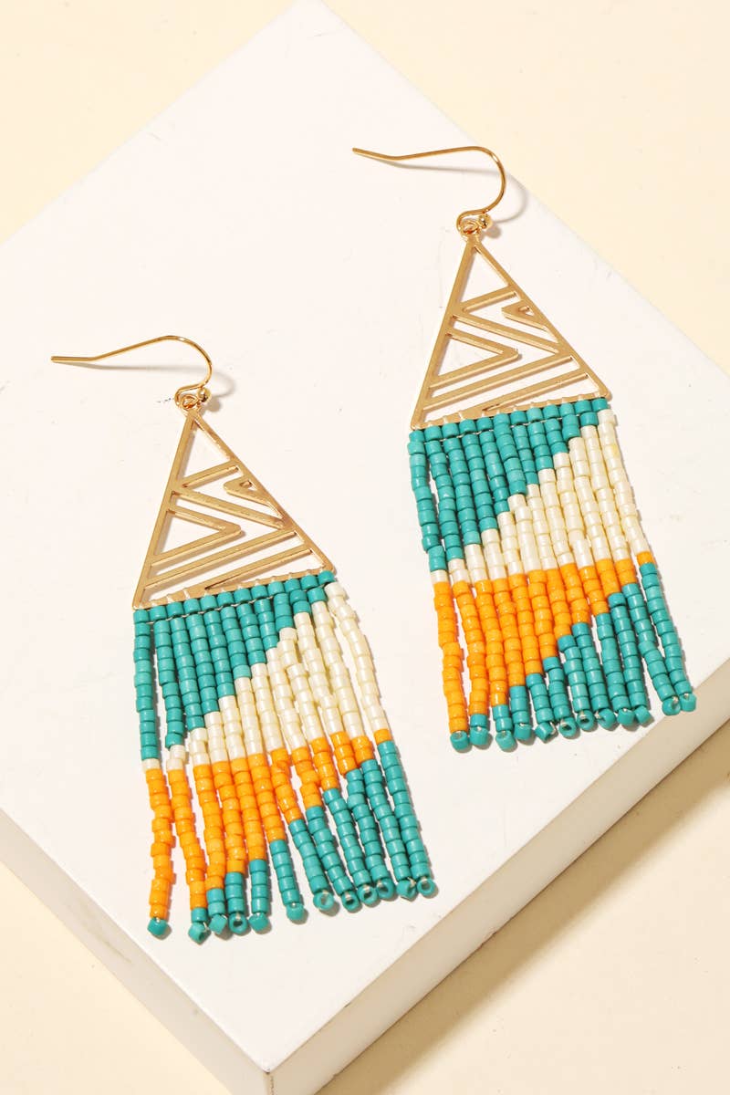 Intricate Triangle And Beaded Fringe Earrings: BPBR