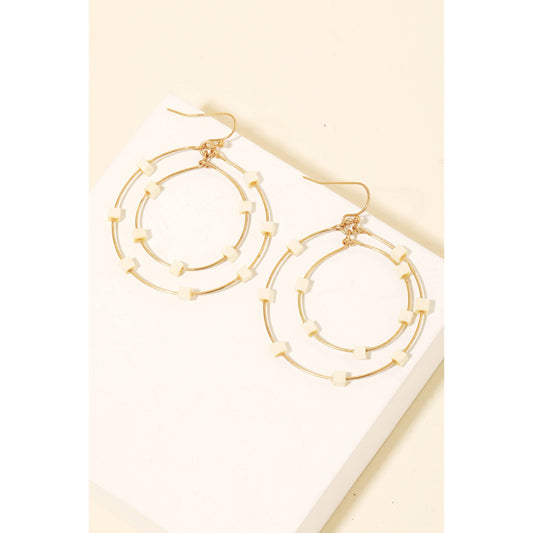 Wood Cube Bead Layered Hoop Drop Earrings: IV