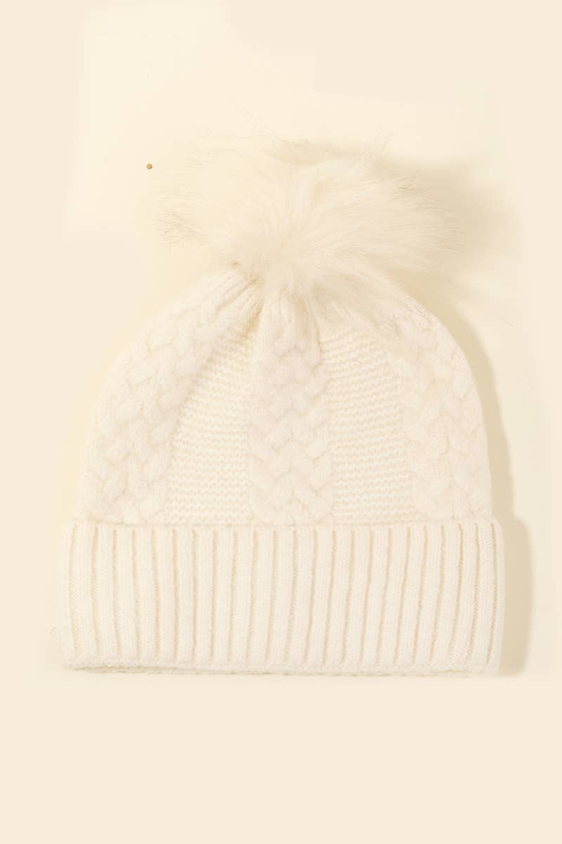 Crochet Knit Pompom Beanie: GR