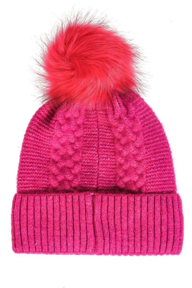 Crochet Knit Pompom Beanie: BK