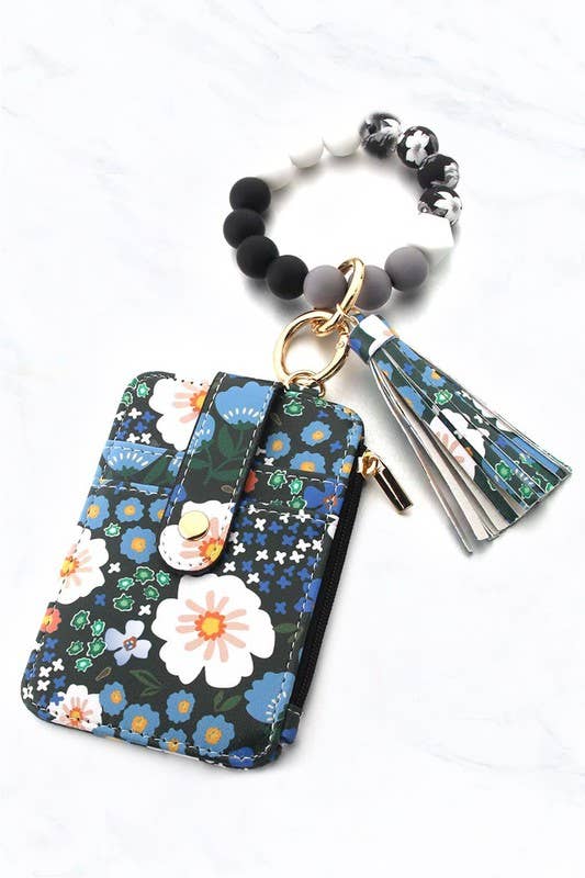 KeyChain and floral wallet: Cyan