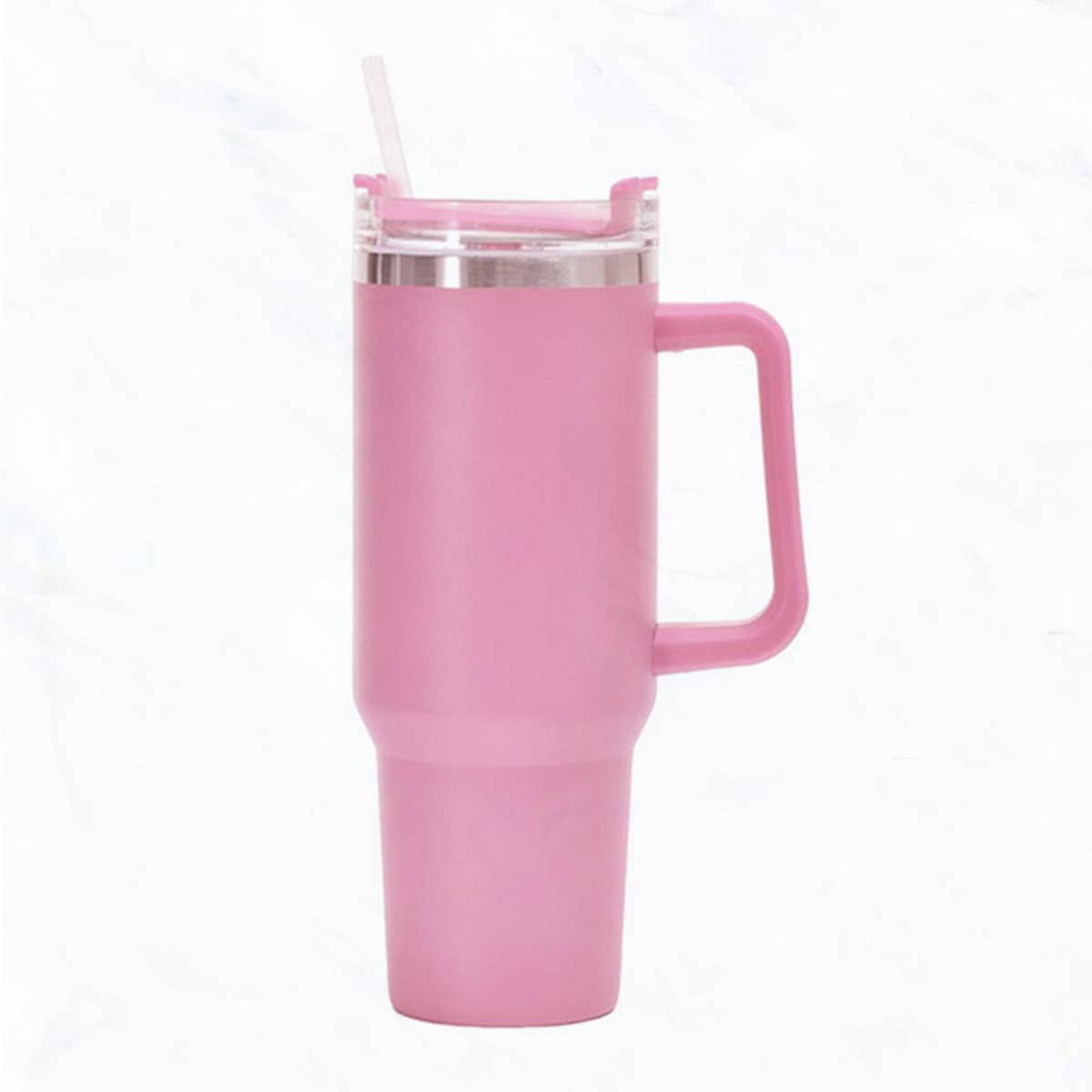 40 oz, Stainless Steel Tumbler with Handle, Straws Include: Pink