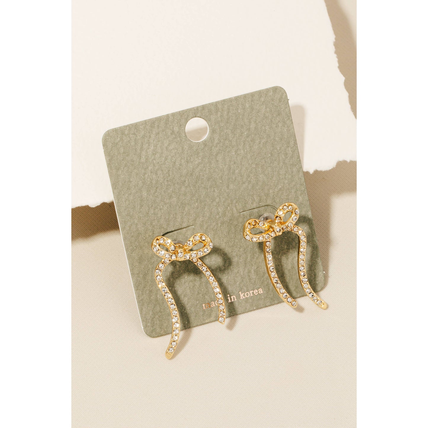 Pave Metallic Ribbon Bow Stud Earrings: G