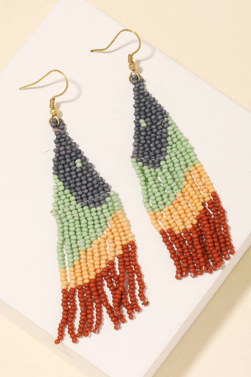 Abstract Triangle Fringe Beaded Drop Earrings: PK