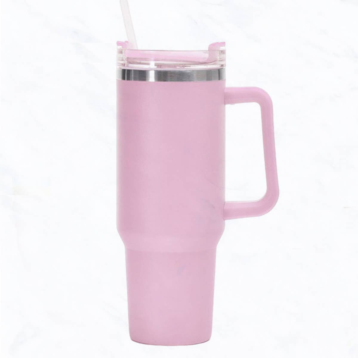 40 oz, Stainless Steel Tumbler with Handle, Straws Include: Pink