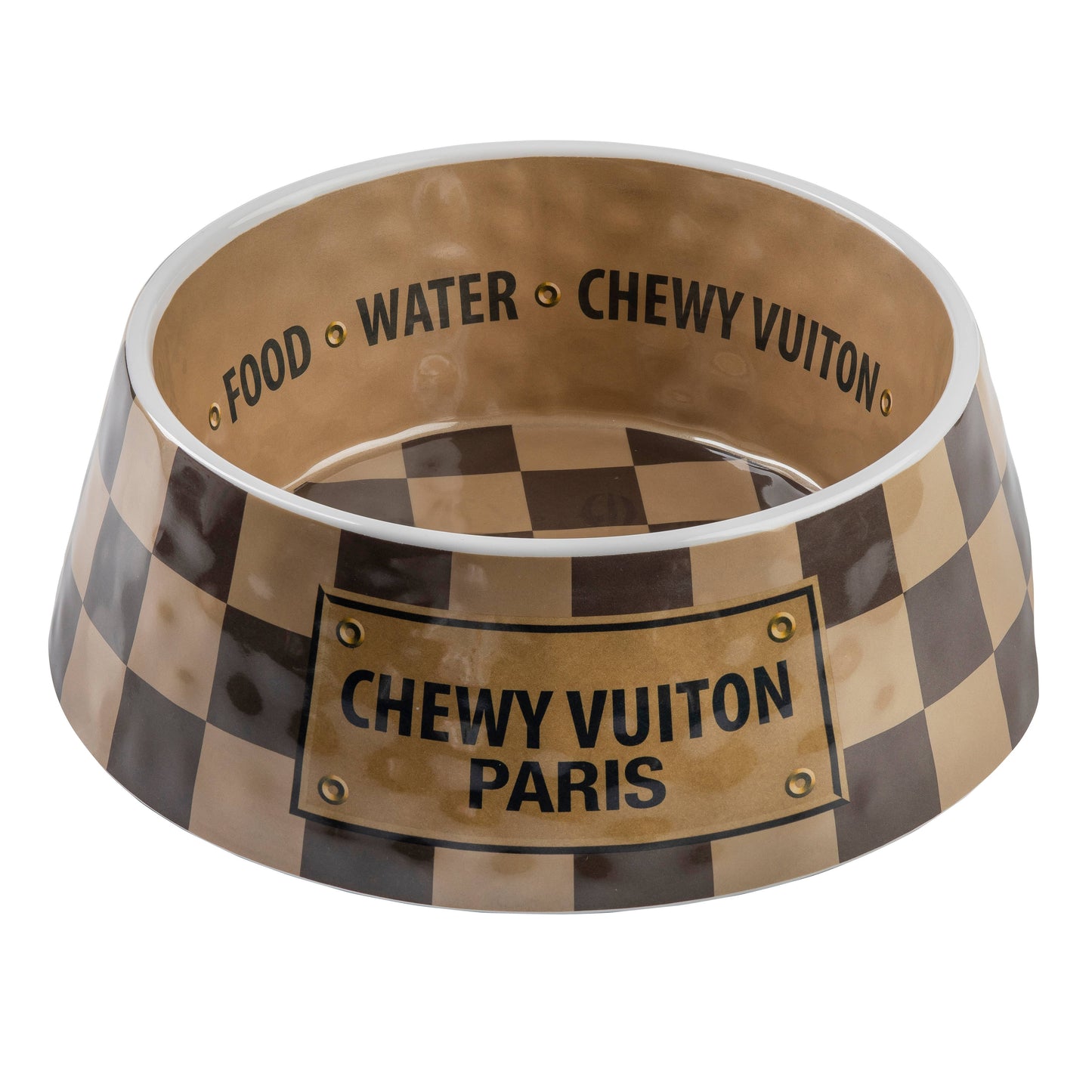 Checker Chewy Vuiton Bowl - 3 Sizes!! Dog Bowls: Small