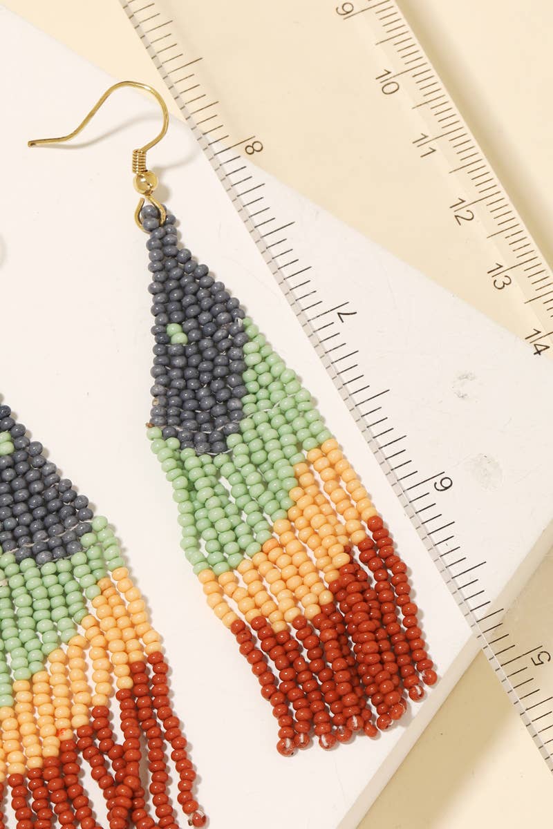 Abstract Triangle Fringe Beaded Drop Earrings: PK